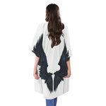 Black Demon Wings Print Open Front Beach Cover Up