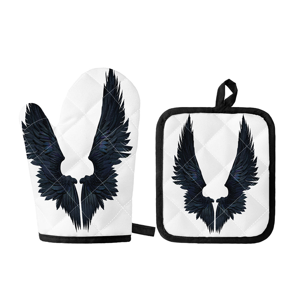 Black Demon Wings Print Oven Mitt And Pot Holder Set