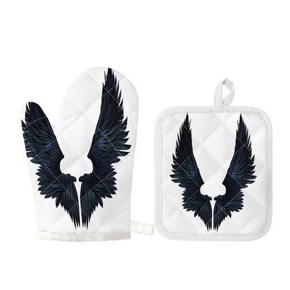 Black Demon Wings Print Oven Mitt And Pot Holder Set