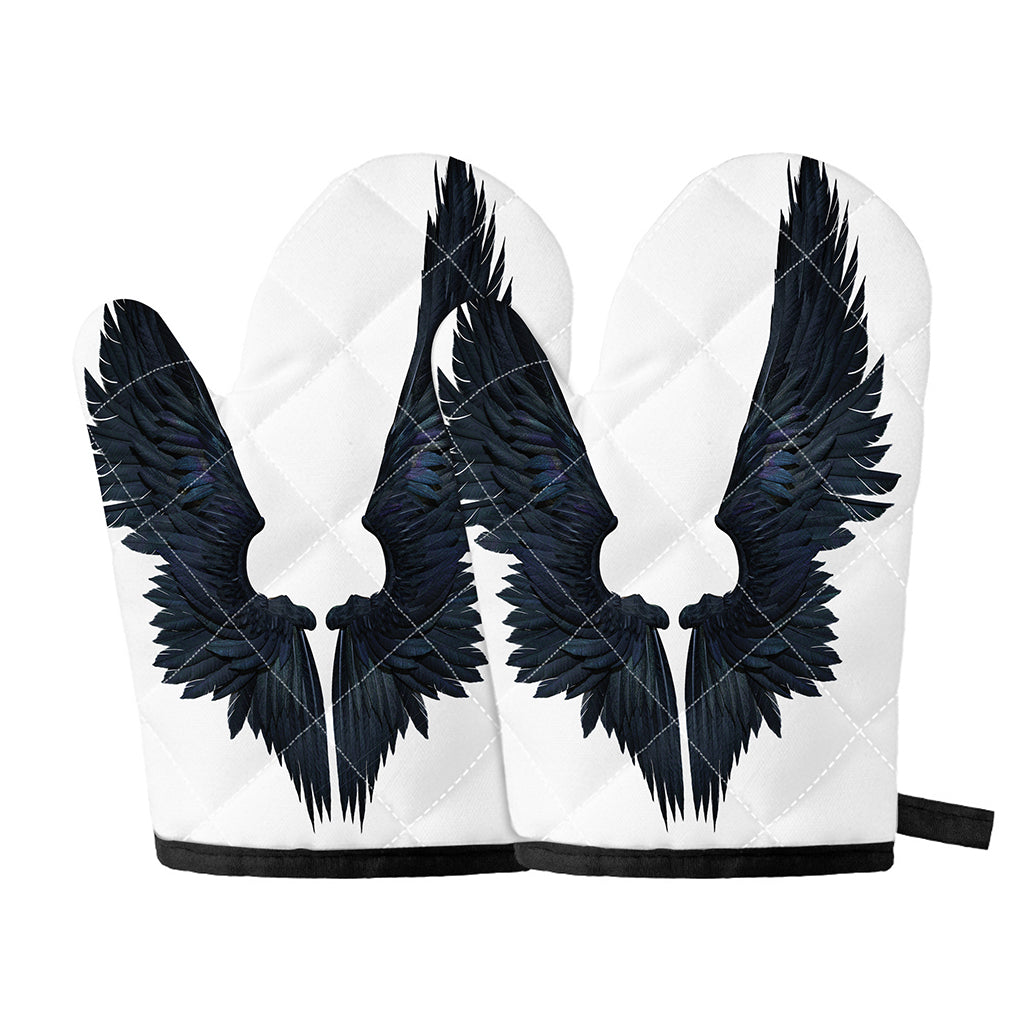Black Demon Wings Print Oven Mitts