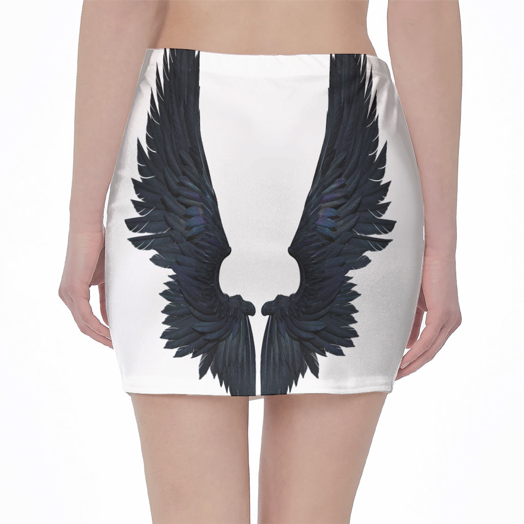 Black Demon Wings Print Pencil Mini Skirt