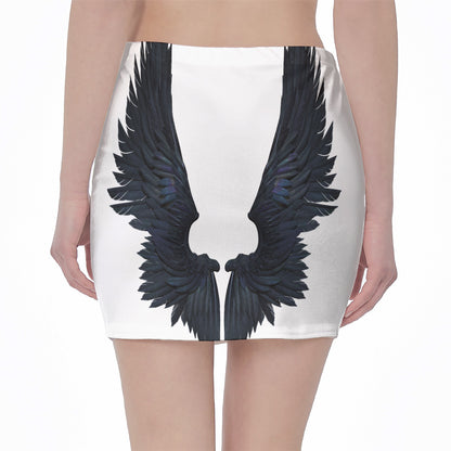 Black Demon Wings Print Pencil Mini Skirt
