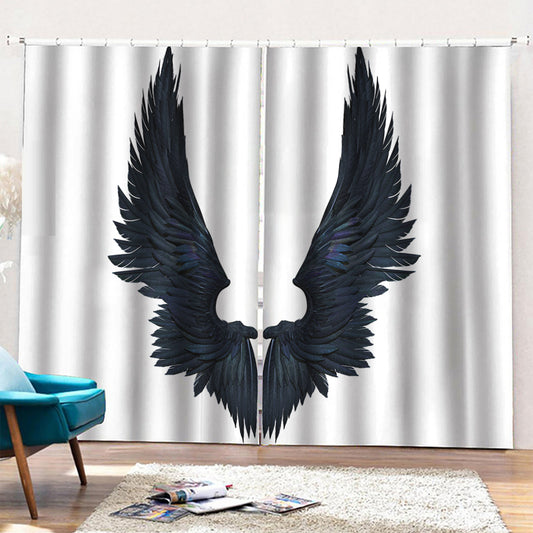 Black Demon Wings Print Pencil Pleat Curtains