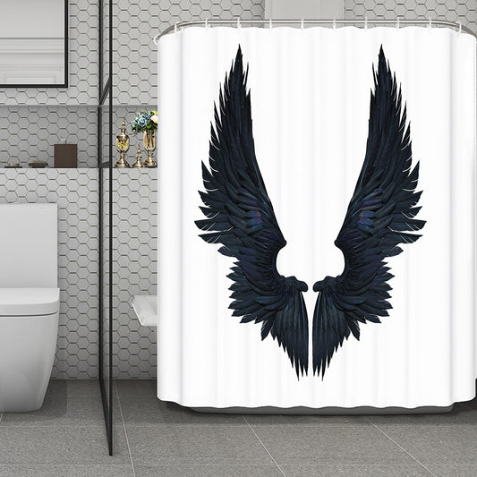 Black Demon Wings Print Polyester Shower Curtain
