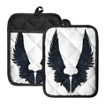 Black Demon Wings Print Pot Holders With Pocket