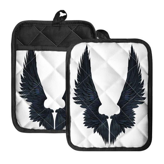 Black Demon Wings Print Pot Holders With Pocket