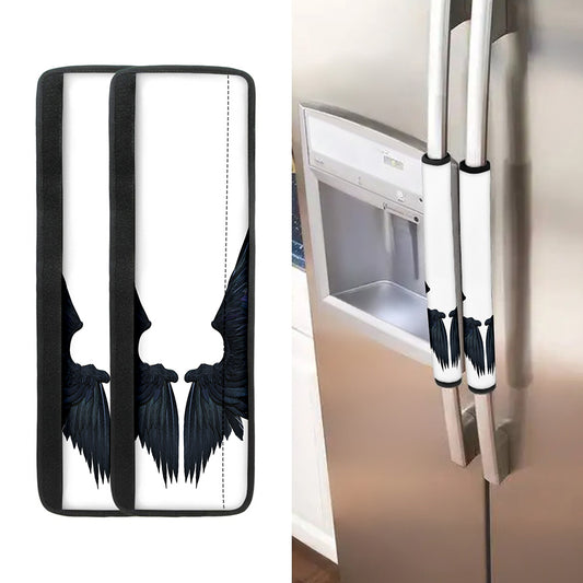 Black Demon Wings Print Refrigerator Handle Covers