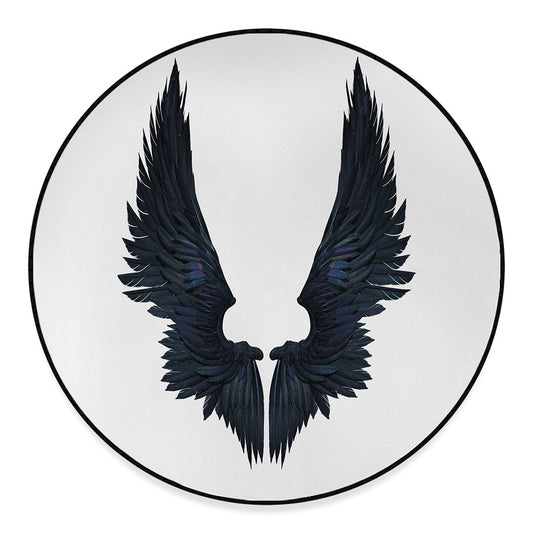 Black Demon Wings Print Round Floor Mat