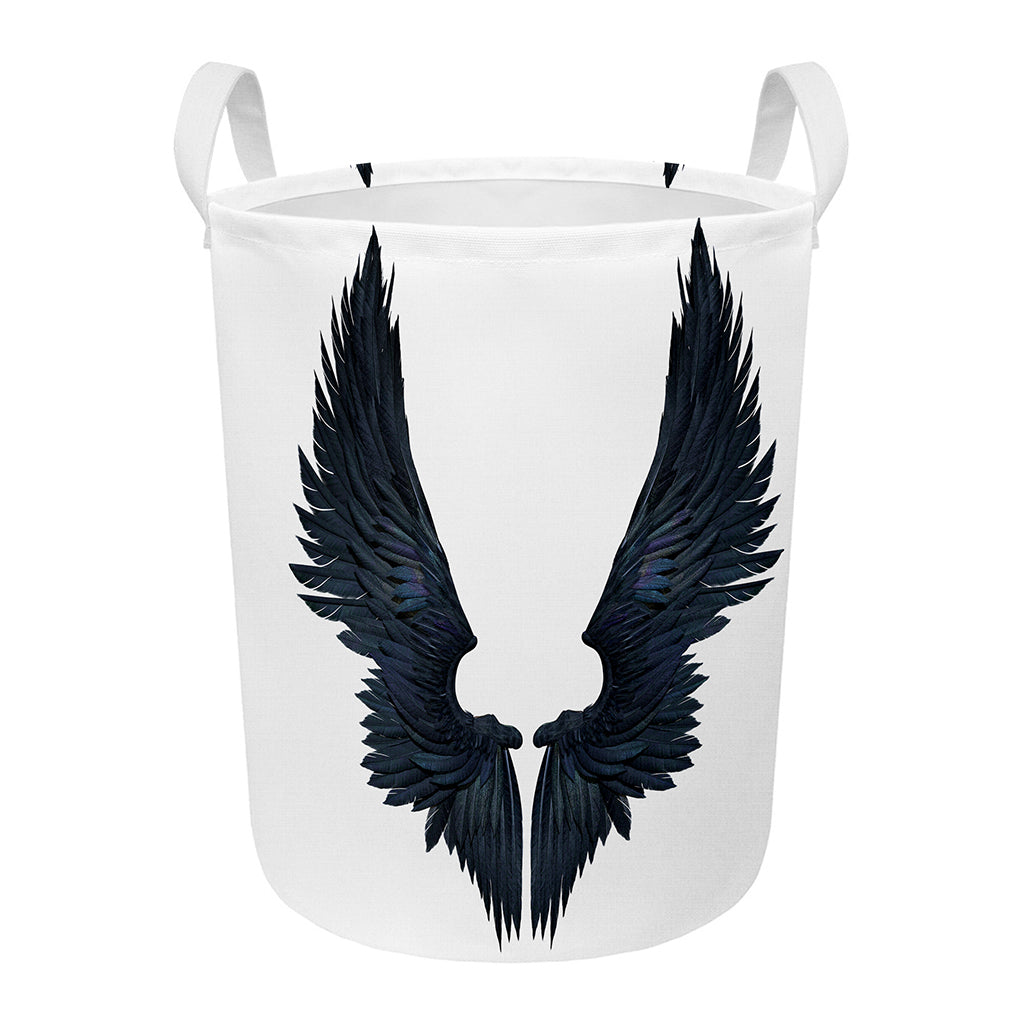 Black Demon Wings Print Round Laundry Basket