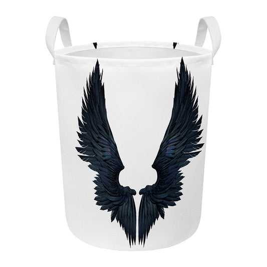 Black Demon Wings Print Round Laundry Basket