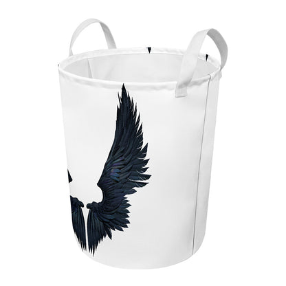 Black Demon Wings Print Round Laundry Basket