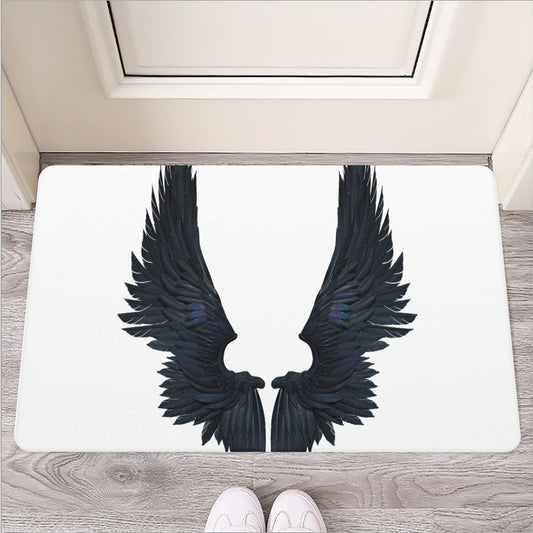 Black Demon Wings Print Rubber Doormat