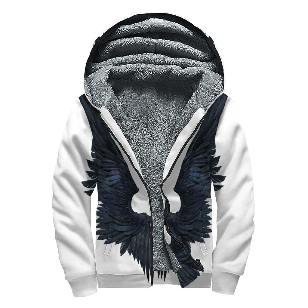 Black Demon Wings Print Sherpa Lined Zip Up Hoodie