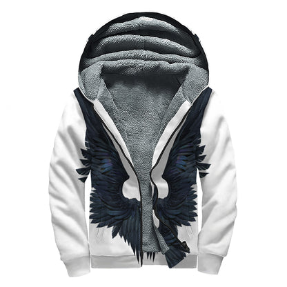 Black Demon Wings Print Sherpa Lined Zip Up Hoodie
