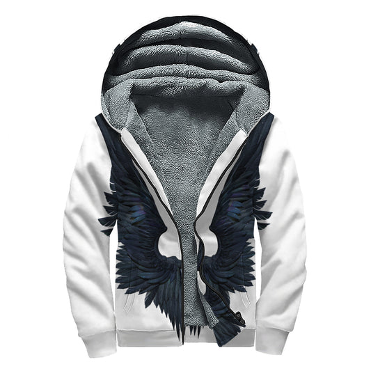 Black Demon Wings Print Sherpa Lined Zip Up Hoodie
