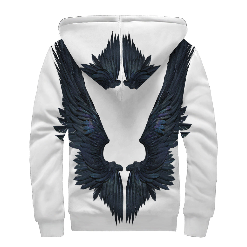 Black Demon Wings Print Sherpa Lined Zip Up Hoodie