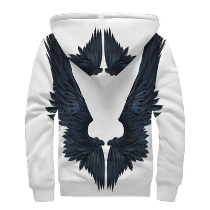 Black Demon Wings Print Sherpa Lined Zip Up Hoodie