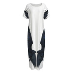 Black Demon Wings Print Short Sleeve Long Nightdress
