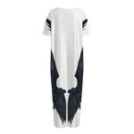 Black Demon Wings Print Short Sleeve Long Nightdress