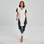 Black Demon Wings Print Short Sleeve Maxi Dress