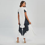 Black Demon Wings Print Short Sleeve Maxi Dress
