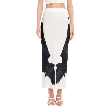 Black Demon Wings Print Side Slit Maxi Skirt