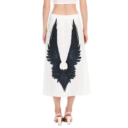 Black Demon Wings Print Side Slit Midi Skirt