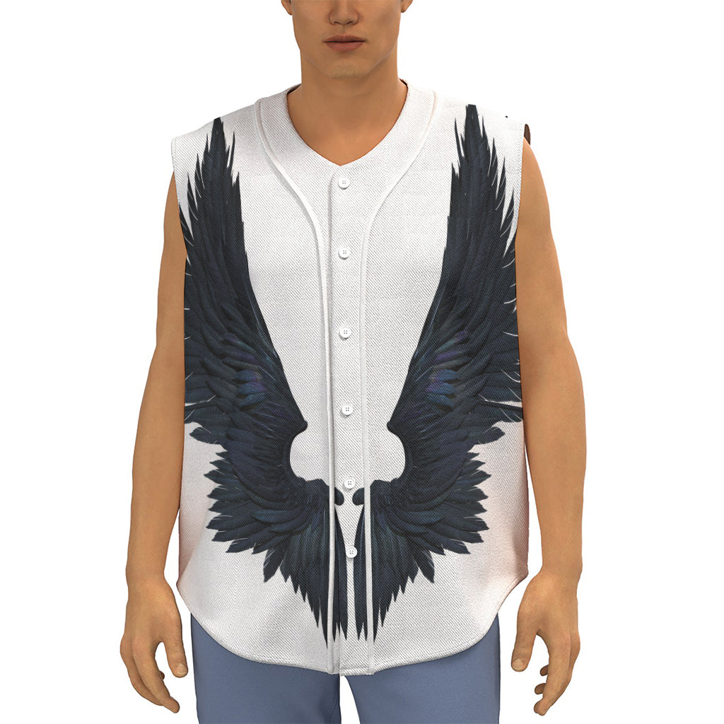 Black Demon Wings Print Sleeveless Baseball Jersey