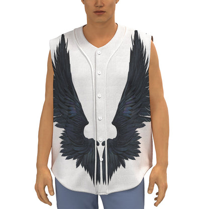 Black Demon Wings Print Sleeveless Baseball Jersey