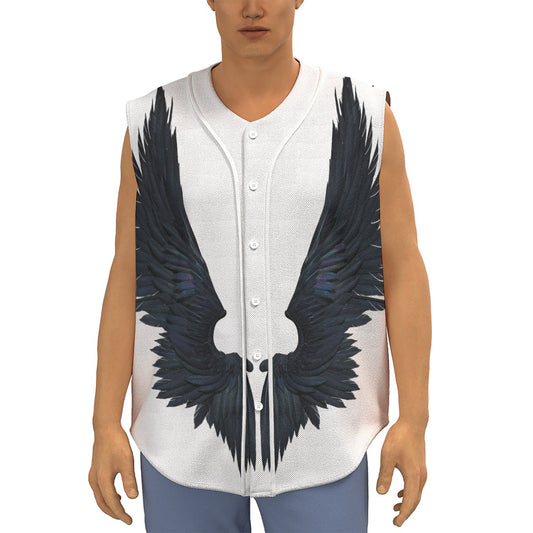 Black Demon Wings Print Sleeveless Baseball Jersey