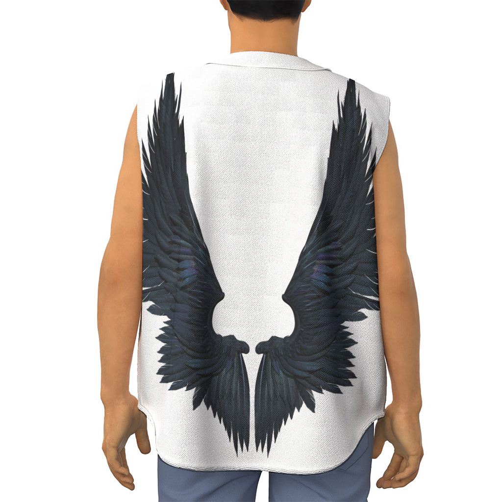 Black Demon Wings Print Sleeveless Baseball Jersey