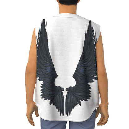 Black Demon Wings Print Sleeveless Baseball Jersey
