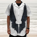 Black Demon Wings Print Textured Short Sleeve Shirt