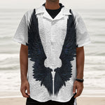 Black Demon Wings Print Textured Short Sleeve Shirt