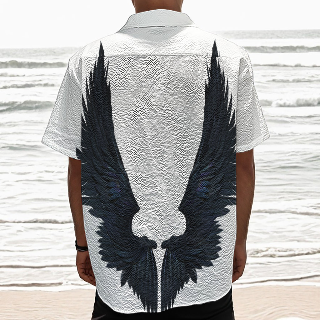 Black Demon Wings Print Textured Short Sleeve Shirt