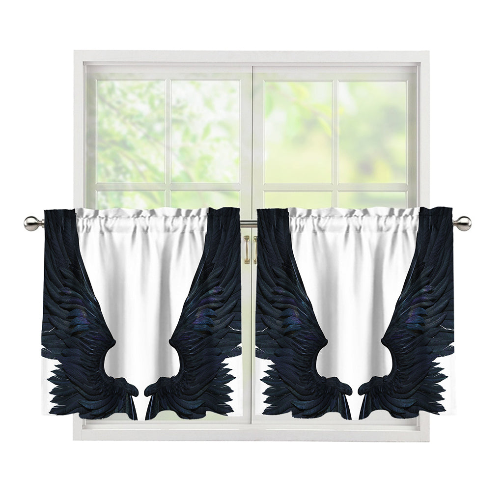 Black Demon Wings Print Tier Curtains