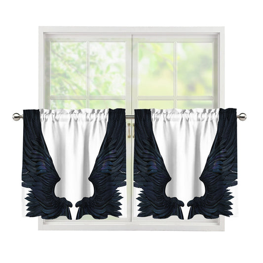 Black Demon Wings Print Tier Curtains
