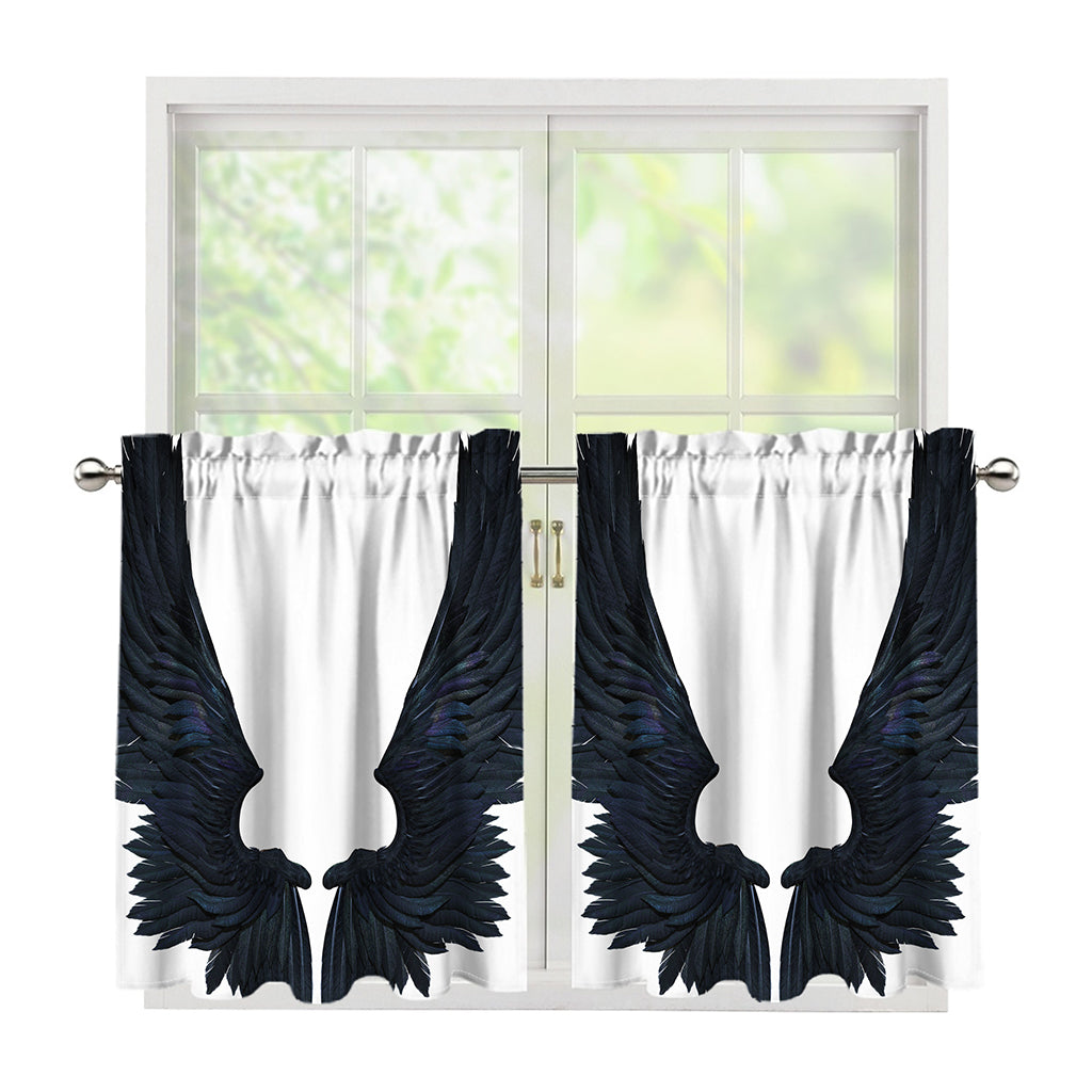 Black Demon Wings Print Tier Curtains