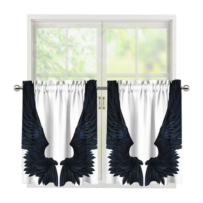 Black Demon Wings Print Tier Curtains