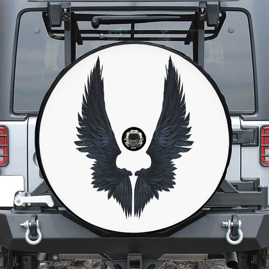 Black Demon Wings Print Tire Cover With Camera Hole