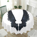 Black Demon Wings Print Waterproof Round Tablecloth