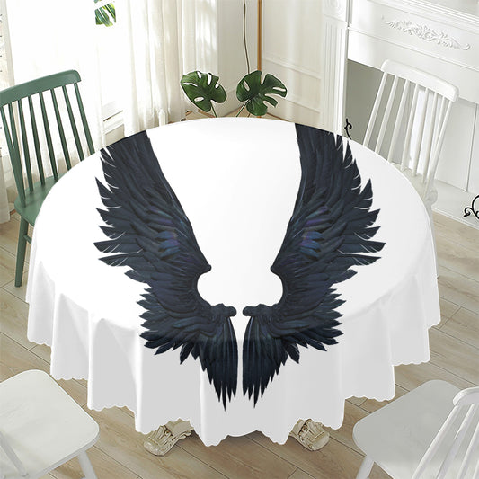 Black Demon Wings Print Waterproof Round Tablecloth