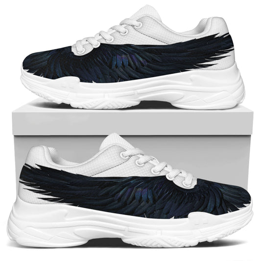 Black Demon Wings Print White Chunky Shoes