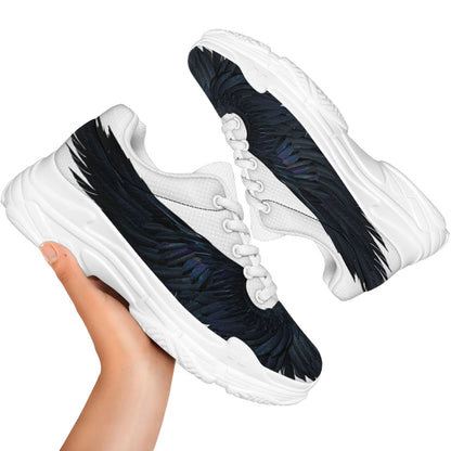 Black Demon Wings Print White Chunky Shoes