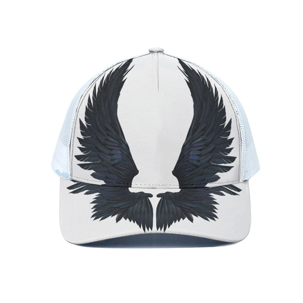 Black Demon Wings Print White Mesh Trucker Cap