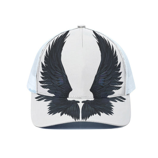 Black Demon Wings Print White Mesh Trucker Cap