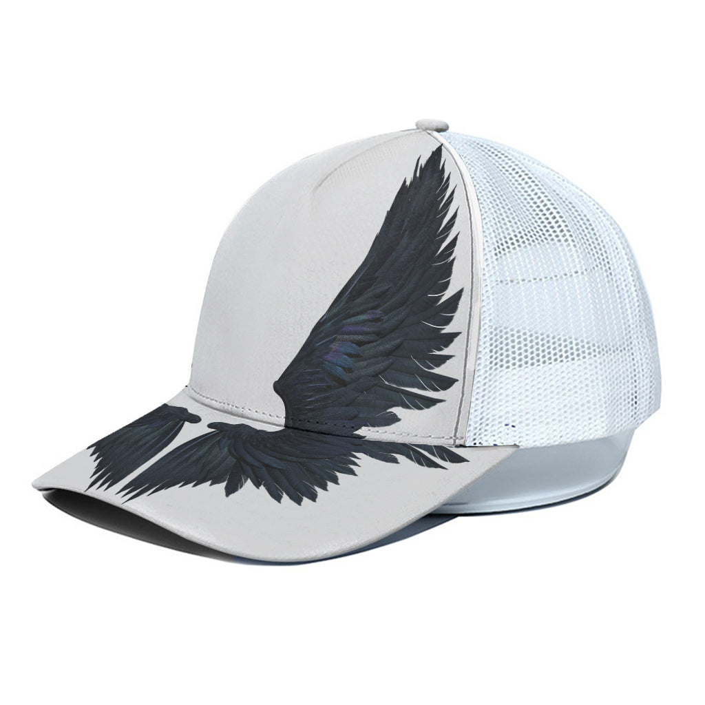 Black Demon Wings Print White Mesh Trucker Cap