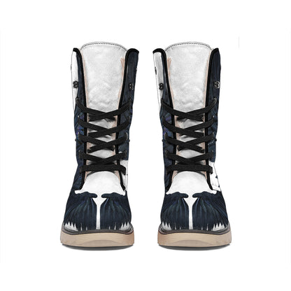 Black Demon Wings Print Winter Boots