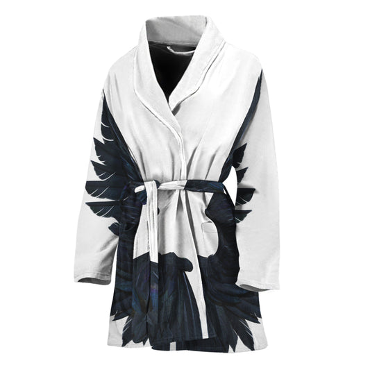 Black Demon Wings Print Women's Bathrobe