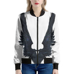 Black Demon Wings Print Women's Bomber Jacket